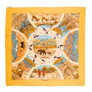 Hermes Yellow and Blue Animal Tanzanie Silk Print Scarf